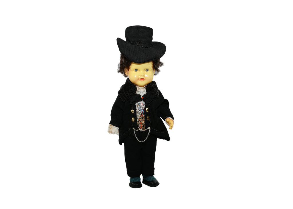 Doll 1930's Black Suit And Black Top Hat
