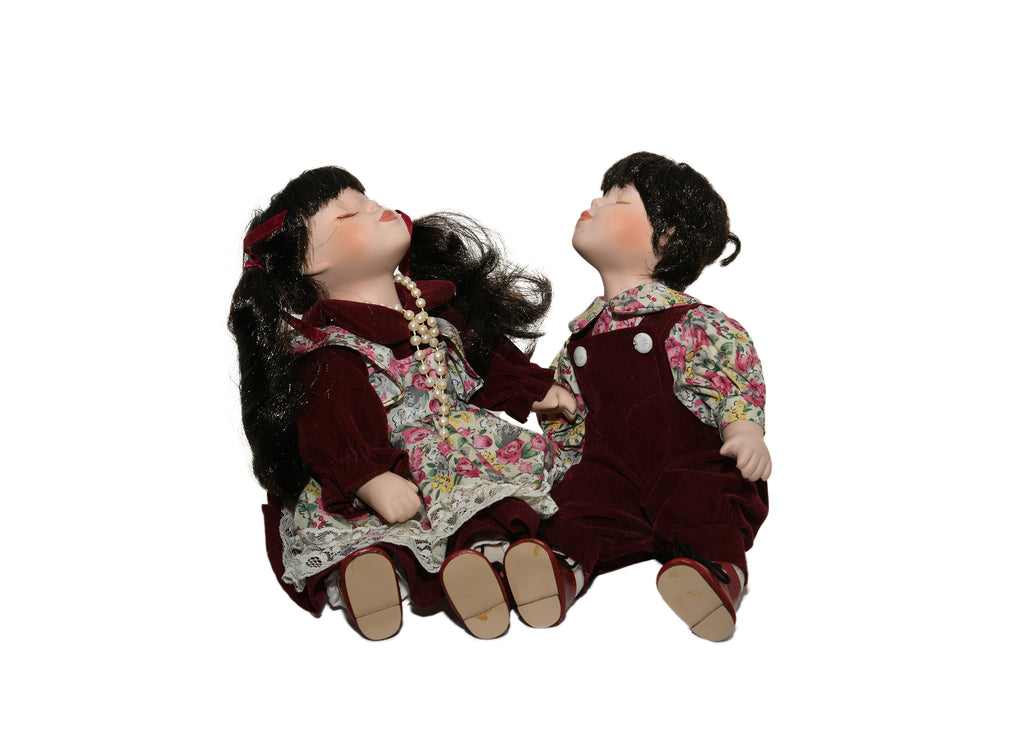 Rose Collection Porcelain Kissing Dolls  - Burgundy Outfits