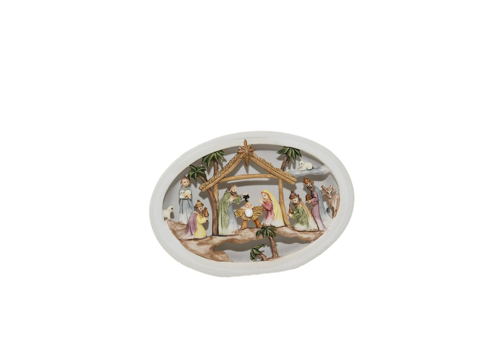 Ornament- Small Nativity Scene With Blue Light