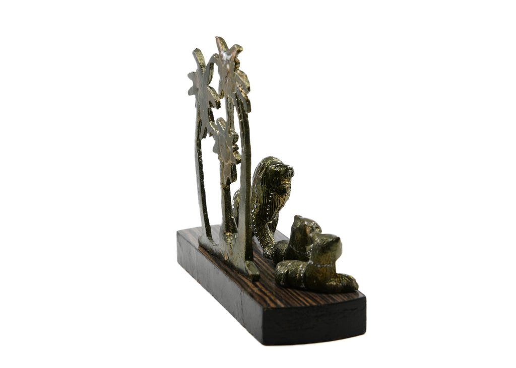 Brass Lion With God Basket and God Anubis Figurines