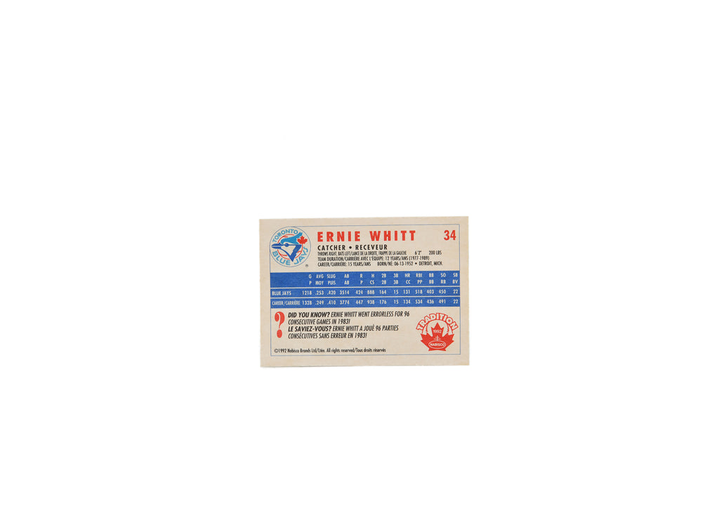 Baseball Player Card - Ernie Whitt