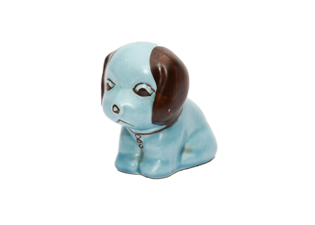 Blue Ceramic Dog Figurine Vintage