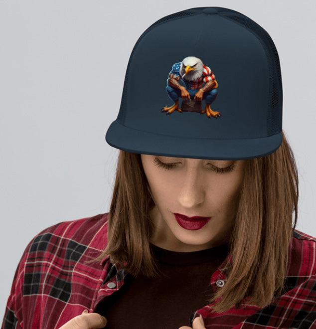 AMERICAN STRONG 2. DTF Printed Baseball Cap. Navy Blue, Black, Silver.