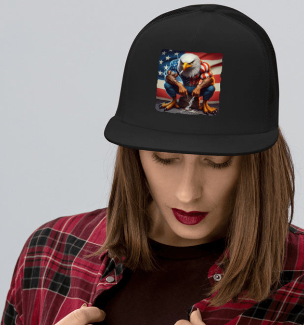 AMERICAN STRONG. DTF Printed Baseball Cap. Navy Blue, Black, Silver.
