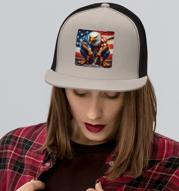 AMERICAN STRONG. DTF Printed Baseball Cap. Navy Blue, Black, Silver.