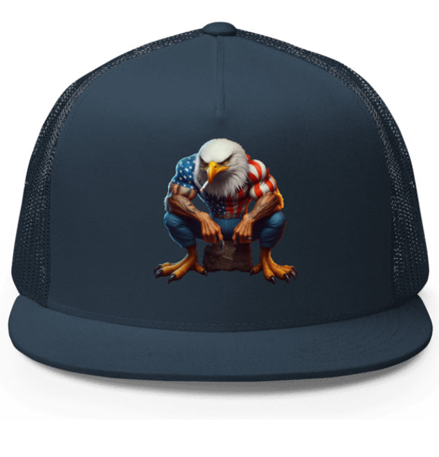 AMERICAN STRONG 2. DTF Printed Baseball Cap. Navy Blue, Black, Silver.