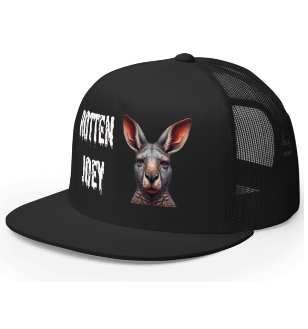 ROTTEN JOEY. DTF Printed Baseball Cap. Navy Blue, Black, Silver.
