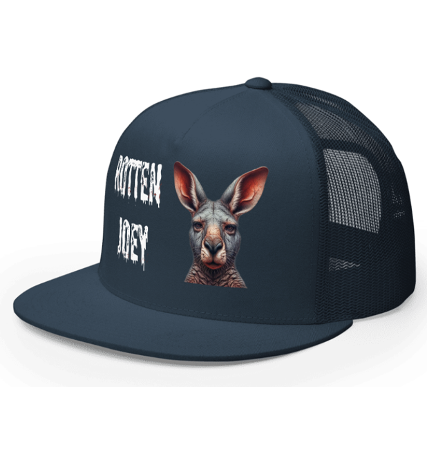ROTTEN JOEY. DTF Printed Baseball Cap. Navy Blue, Black, Silver.