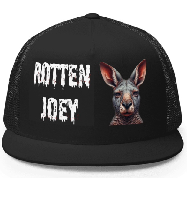 ROTTEN JOEY. DTF Printed Baseball Cap. Navy Blue, Black, Silver.