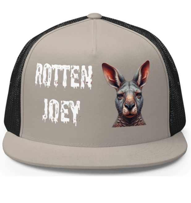 ROTTEN JOEY. DTF Printed Baseball Cap. Navy Blue, Black, Silver.