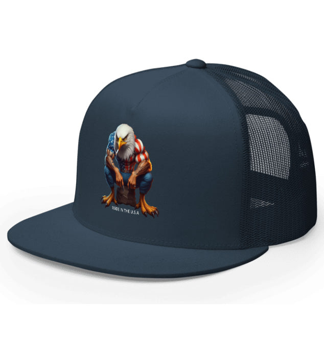 MADE IN U.S.A 2. DTF Printed Baseball Cap. Navy Blue, Black, Silver.
