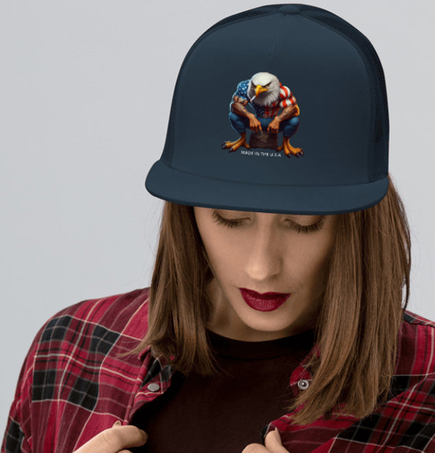 MADE IN U.S.A 2. DTF Printed Baseball Cap. Navy Blue, Black, Silver.