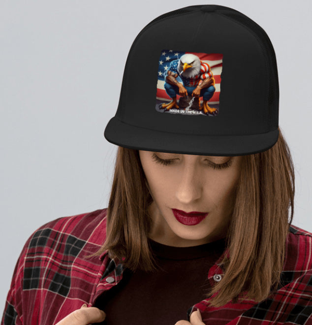 MADE IN U.S.A. . DTF Printed Baseball Cap. Navy Blue, Black, Silver.