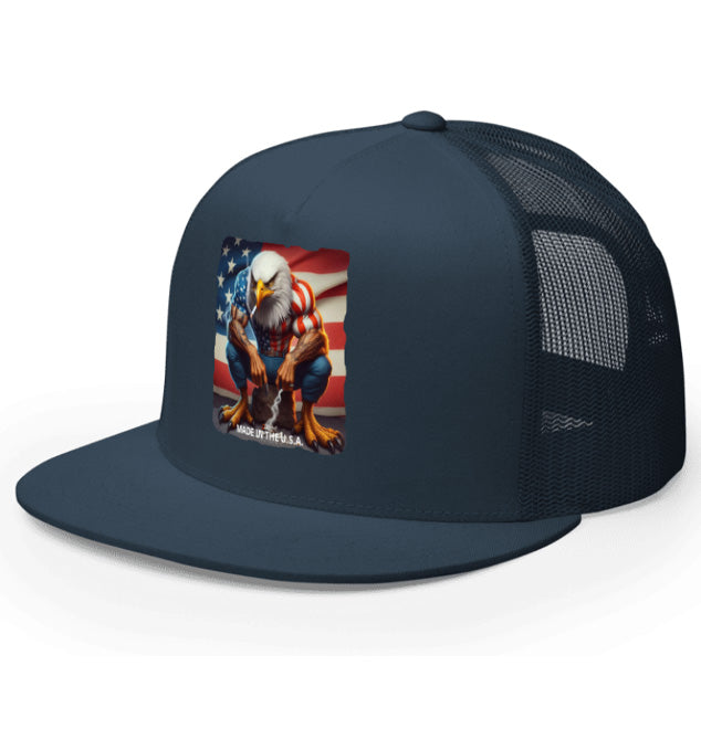 MADE IN U.S.A. . DTF Printed Baseball Cap. Navy Blue, Black, Silver.