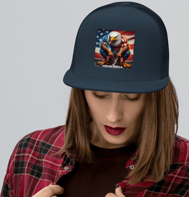 MADE IN U.S.A. . DTF Printed Baseball Cap. Navy Blue, Black, Silver.