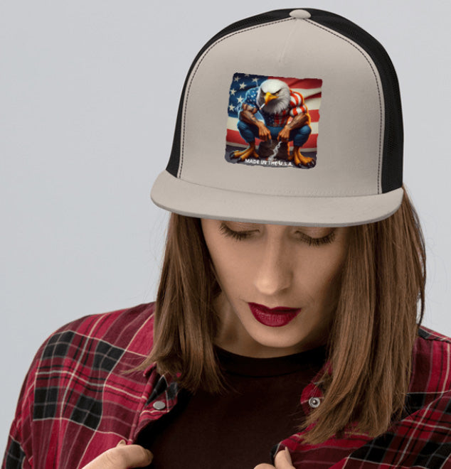 MADE IN U.S.A. . DTF Printed Baseball Cap. Navy Blue, Black, Silver.
