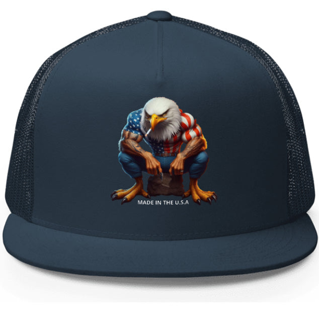 MADE IN U.S.A 2. DTF Printed Baseball Cap. Navy Blue, Black, Silver.