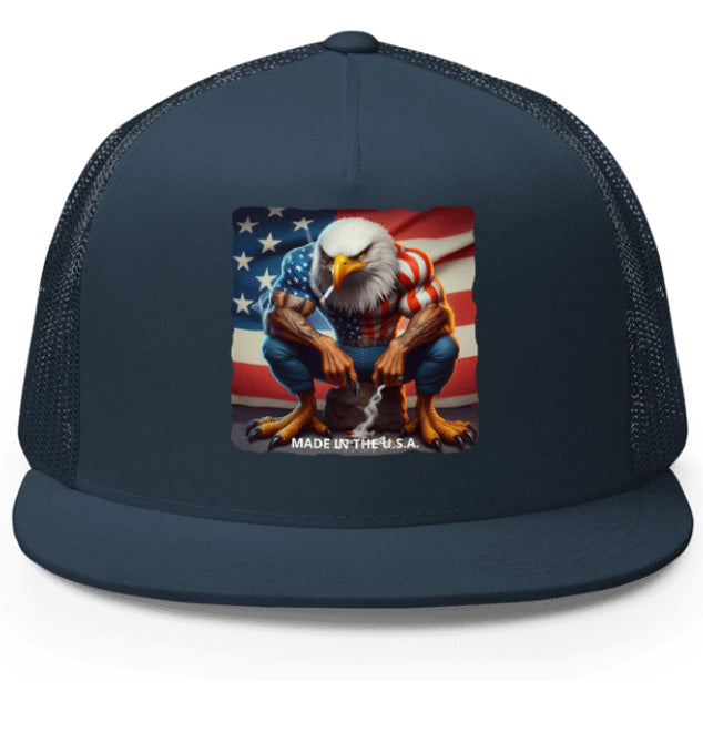 MADE IN U.S.A. . DTF Printed Baseball Cap. Navy Blue, Black, Silver.