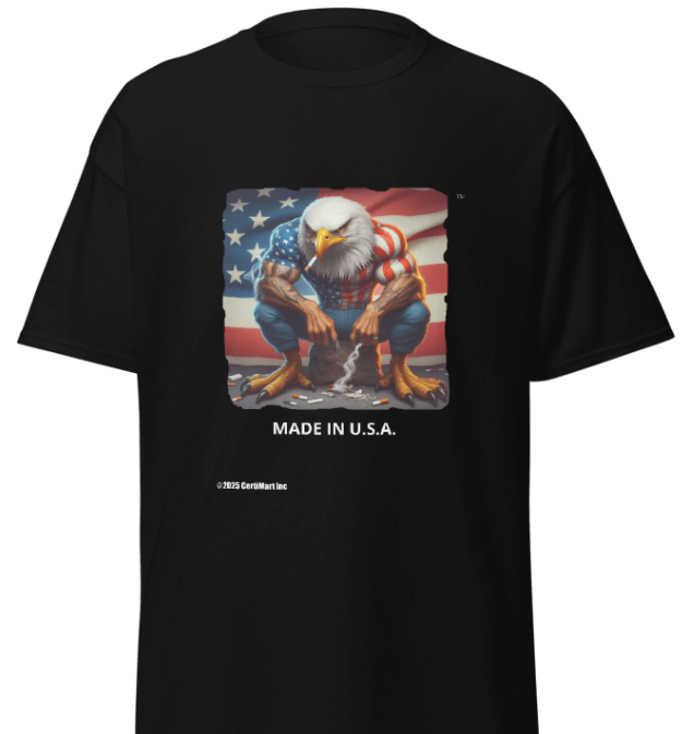USA. AMERICAN BALD EAGLE PUMPED. MADE IN U.S.A. T-Shirt. Printed. Large Eagle