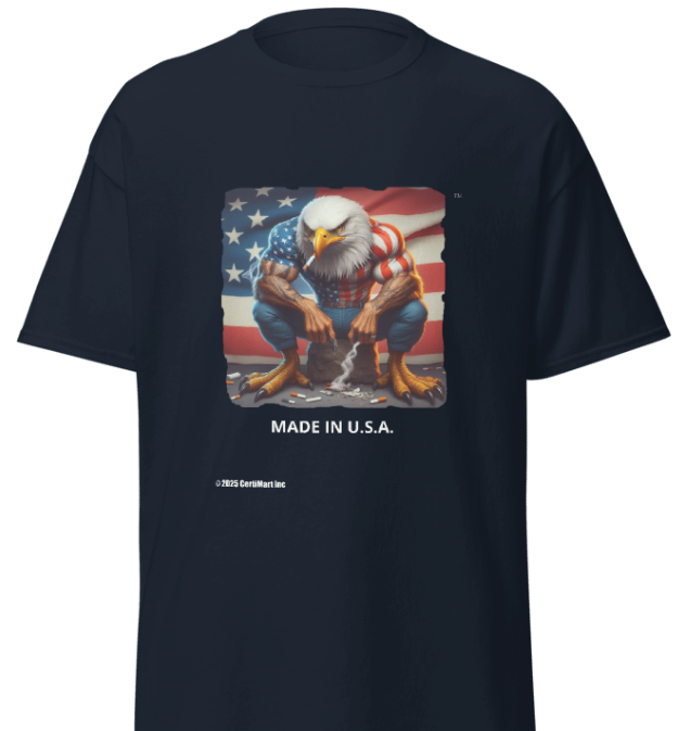 USA. AMERICAN BALD EAGLE PUMPED. MADE IN U.S.A. T-Shirt. Printed. Large Eagle