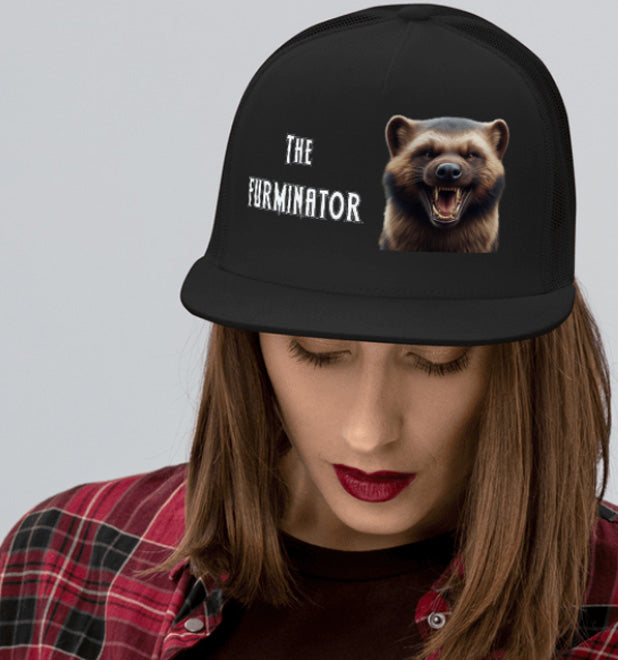 THE FURMINATOR. DTF Printed Baseball Cap. Navy Blue, Black, Silver.