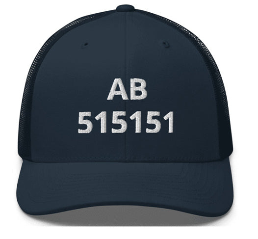 Alberta. Alberta, USA.  AB 515151. Baseball Cap. Embroidered. Dark Blue Cap.