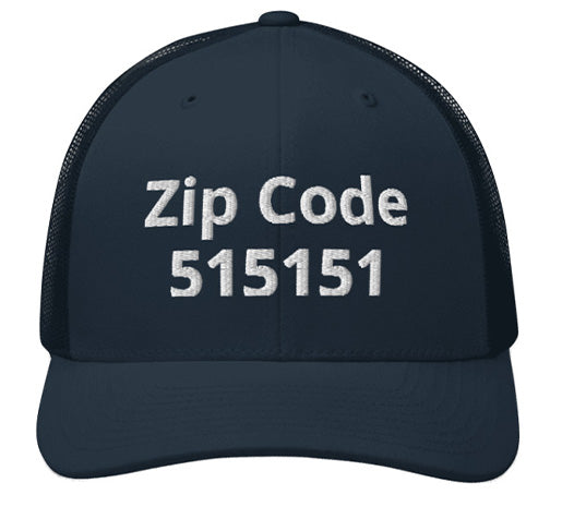 Alberta. Alberta, USA. Zip Code 515151. Baseball Cap. Embroidered. Dark Blue Cap.