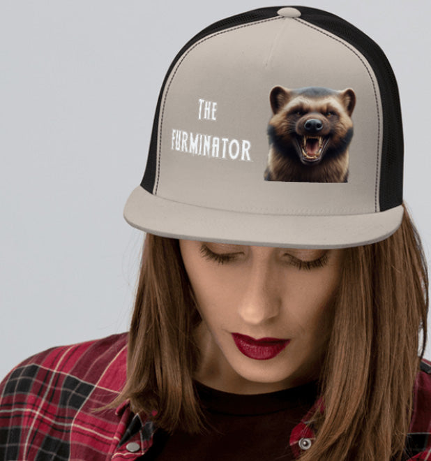 THE FURMINATOR. DTF Printed Baseball Cap. Navy Blue, Black, Silver.