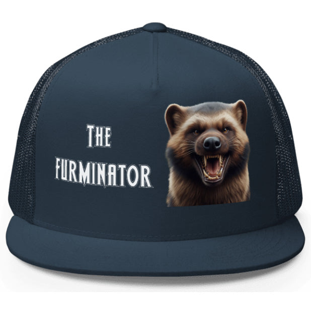 THE FURMINATOR. DTF Printed Baseball Cap. Navy Blue, Black, Silver.