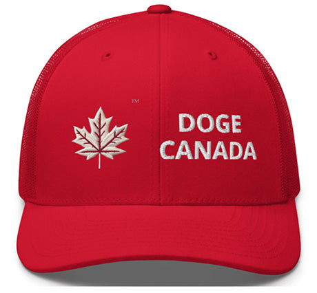 DOGE CANADA. Red/White Maple Leaf. Department Of Government Efficiency. Baseball Cap. Embroidered. Black Cap.