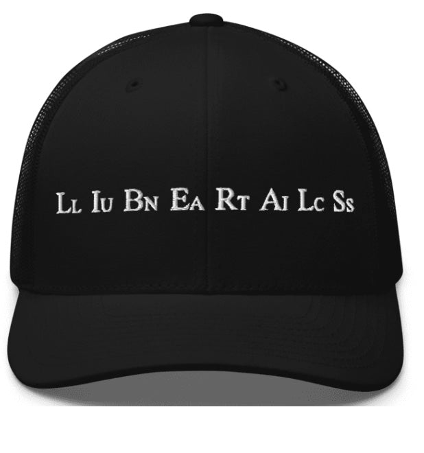 LIBERALS, Lunatic Liberals. Baseball Cap. Embroidered. Red, Black, Blue.