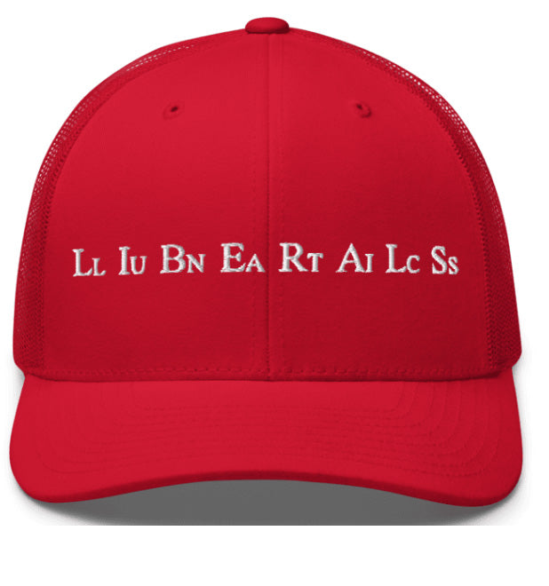 LIBERALS, Lunatic Liberals. Baseball Cap. Embroidered. Red, Black, Blue.