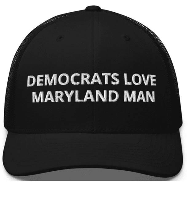 DEMOCRATS LOVEMARYLAND MAN Baseball Cap. Embroidered. Dark Blue, Black, Red.