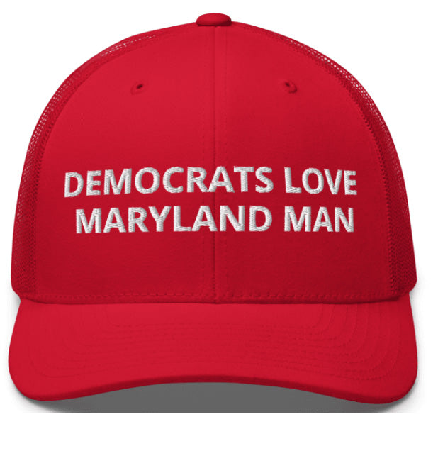 DEMOCRATS LOVEMARYLAND MAN Baseball Cap. Embroidered. Dark Blue, Black, Red.