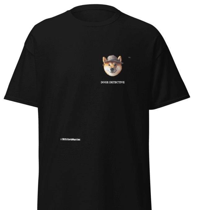 DOGE. DOGE DETECTIVE 1. (Department Of Government Efficiency). Shiba Inu Dog Detective Exposing Government Waste, Fraud & Corruption. T-Shirt. Printed. Small Shiba.