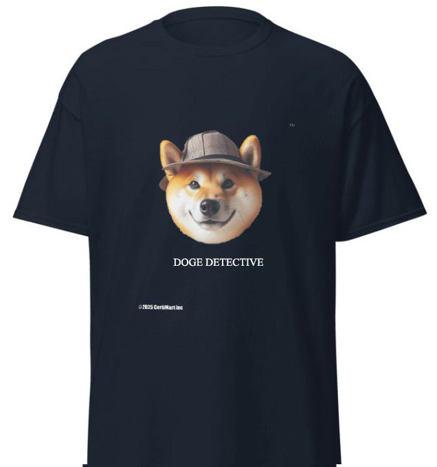 DOGE. DOGE DETECTIVE 1. (Department Of Government Efficiency). Shiba Inu Dog Detective Exposing Government Waste, Fraud & Corruption. T-Shirt. Printed. Large Shiba.