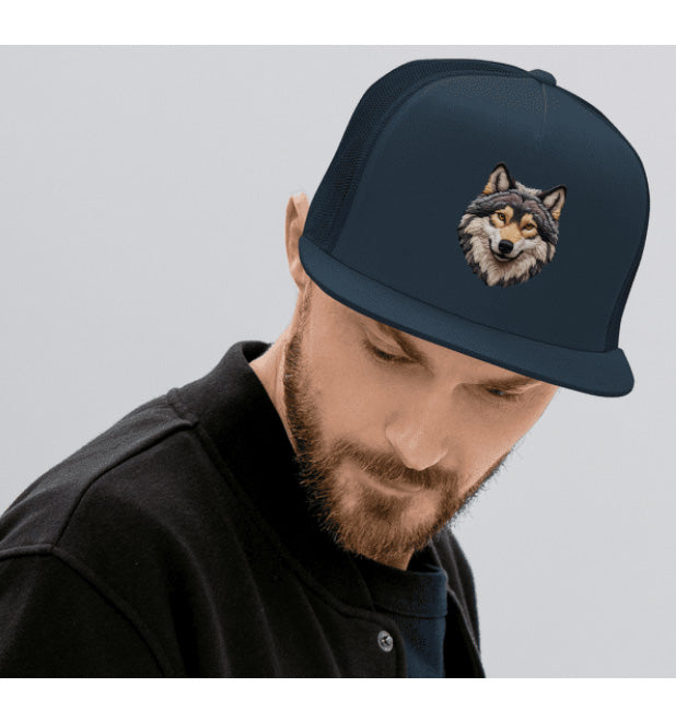 TIMBERWOLF 1. DTF Printed Baseball Cap. Navy Blue, Black, Silver.