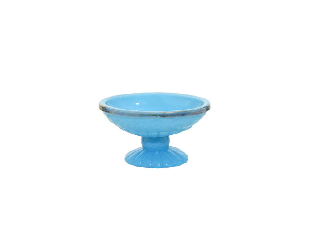 Vintage Avon Glass Bristol Blue Pedestal Trinket/Soap Dish 1974 Gold Rim