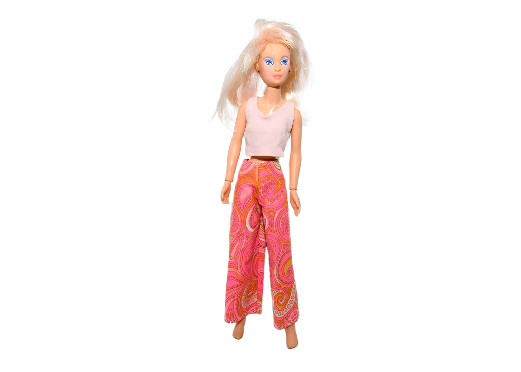 Mattel Barbie Doll-White Top And Pink Patterned Pants