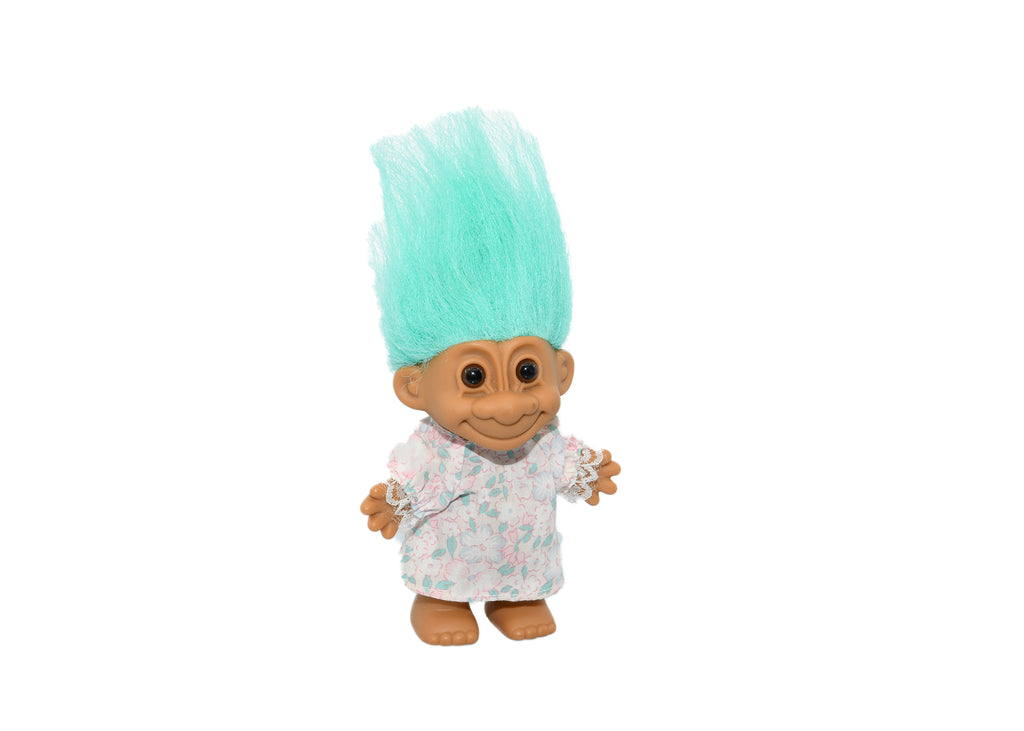 Troll In Flower Dress-Light Blue Hair