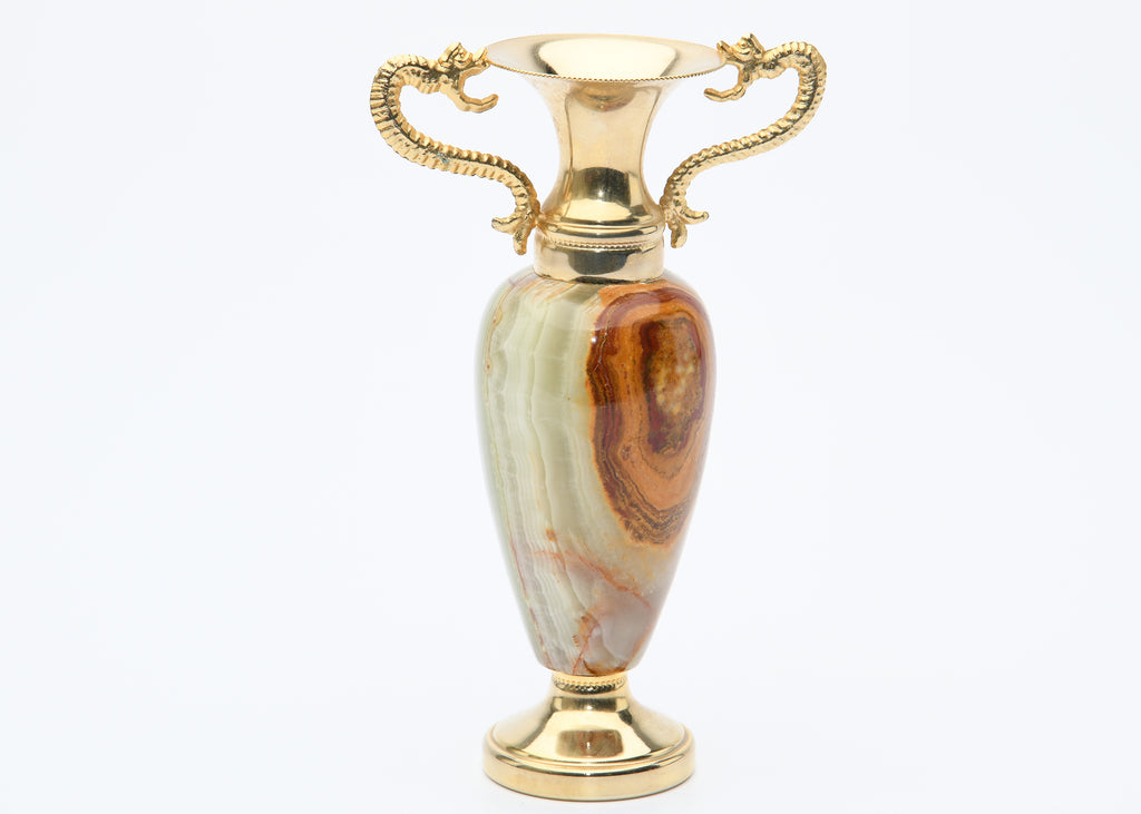 Vintage Brass Dragon Handle Vase Mottled Color ( Preowned )