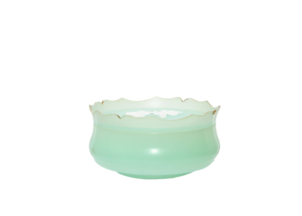 Green Glass Cosmetic Cream Container 2 Doves