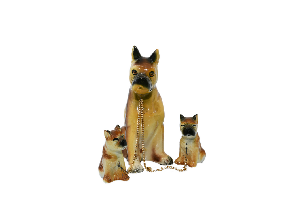 Mother Boxer Dog w 2 small pups - Figurine