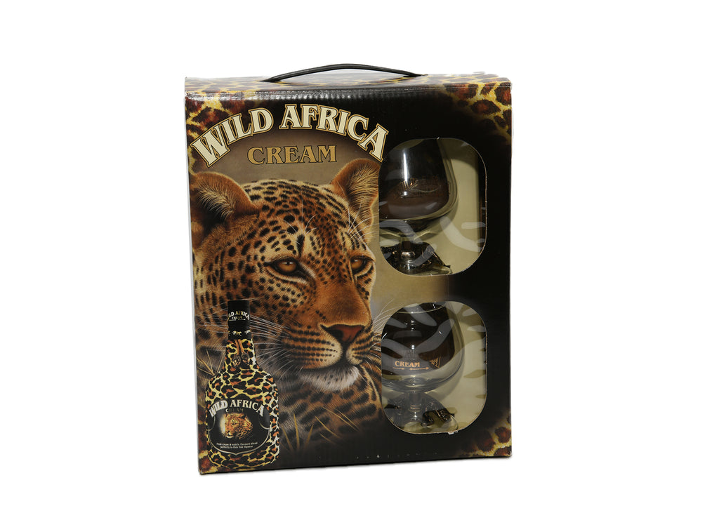 Wild African Cream - Empty 750 ml Bottle And Two Glasses