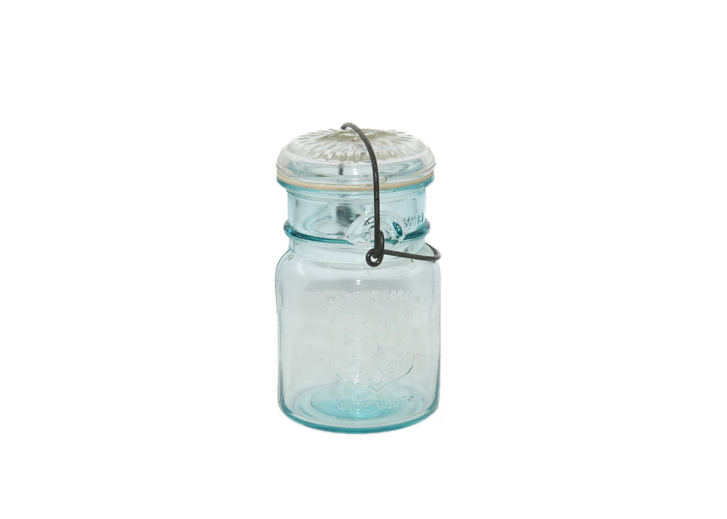 Old Fashion Glass Jar With Lid Blue Tint