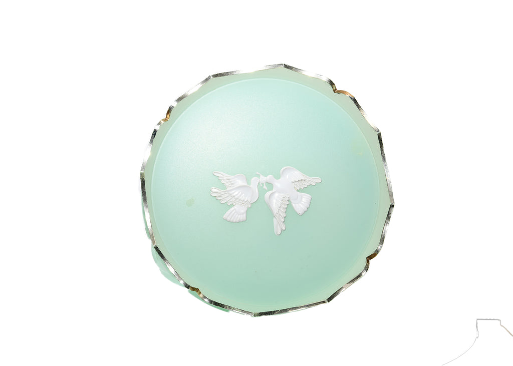 Green Glass Cosmetic Cream Container 2 Doves