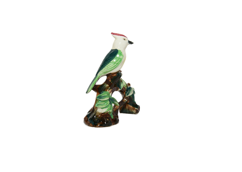 Vintage Woodpecker Bird on Branch Glazed Figurine