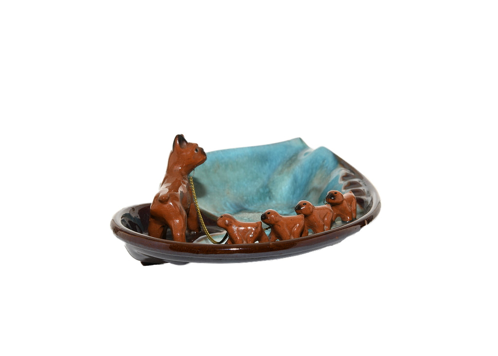 Vintage TILSO Japan Boxer Dog and Pups Ceramic Glazed Ashtray
