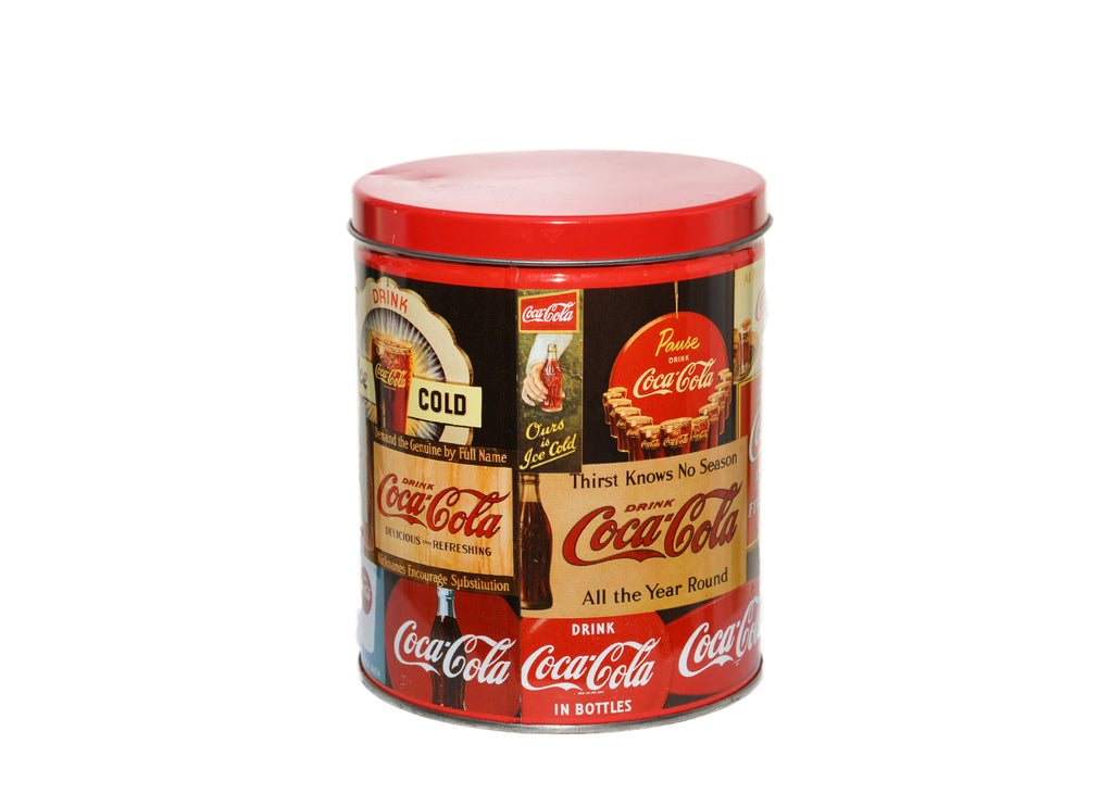 Coca Cola Tin Metal Canister Features Old Coca Cola Ads