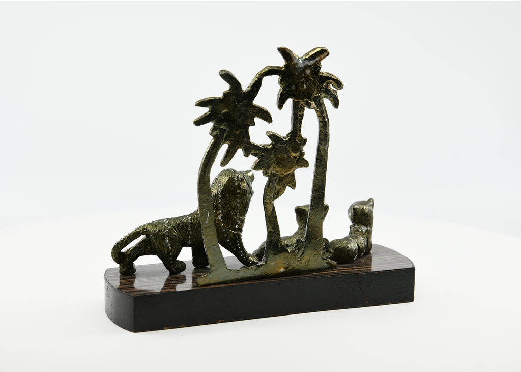 Brass Lion With God Basket and God Anubis Figurines